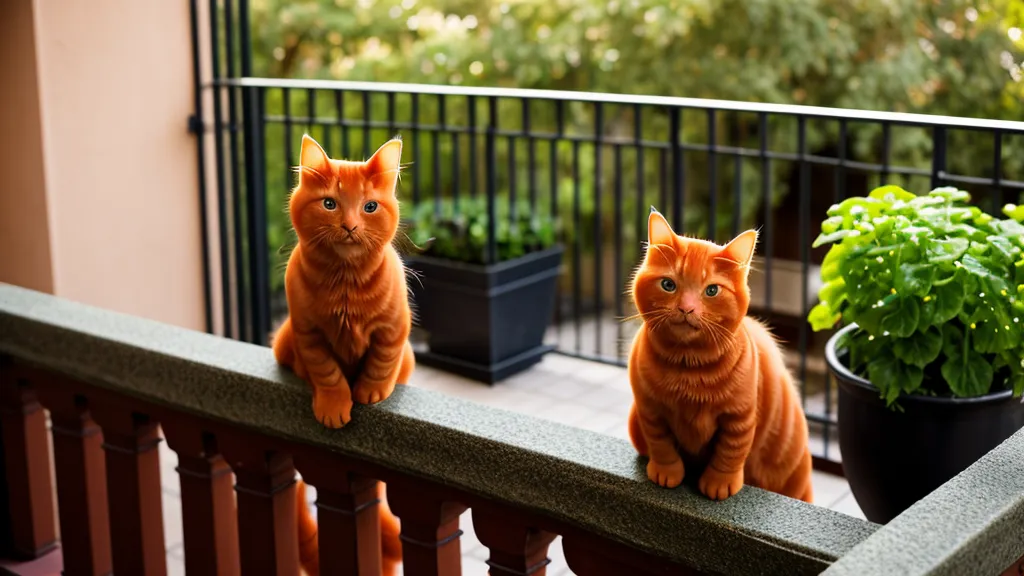 Gato doméstico junto a las macetas de lechuga en una terraza urbana
