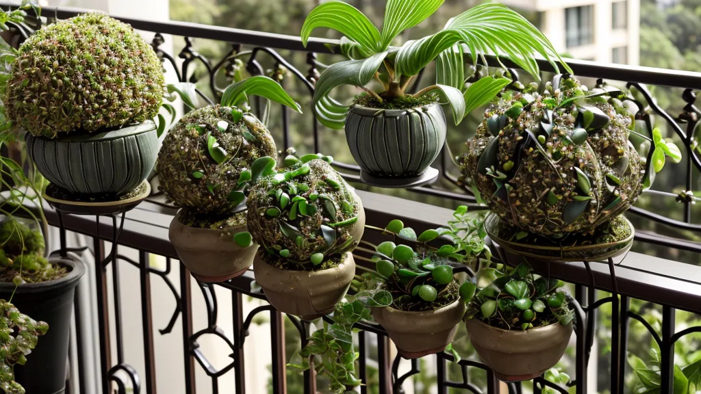 Comparación entre una kokedama de hiedra seca y una de filodendro saludable.